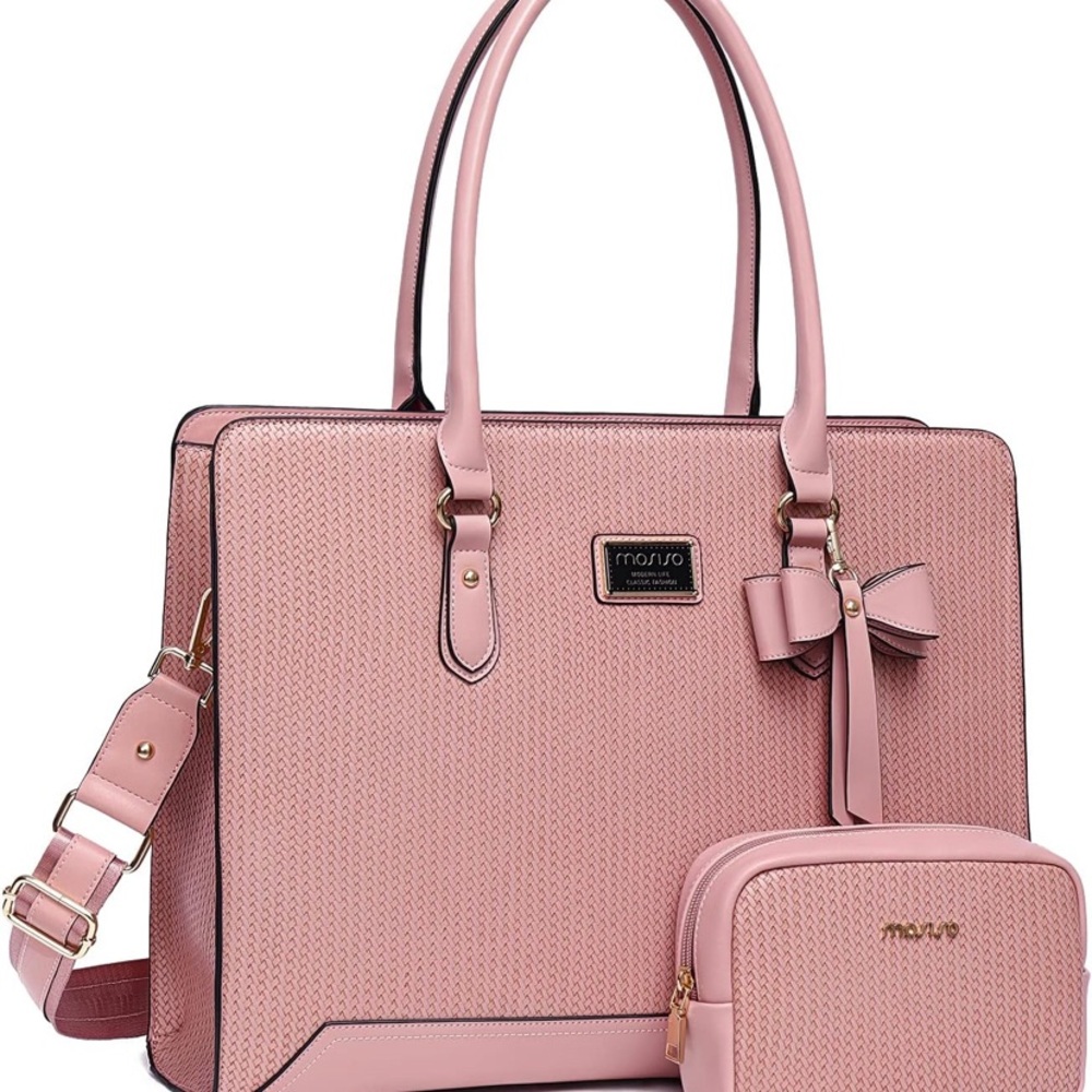 Moussy Pink Tote Bag with Ribbed Texture and Bow Charm